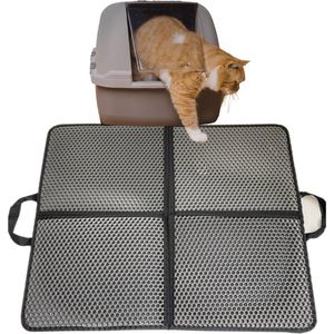 Lavida Home - Kattenbakmat - Grit Opvanger - 70 x 60 cm - Dubbele laag & Waterdicht - Katten mat - Katten mat met opvangruimte voor Grit - Katten mat - Kat benodigdheden - Kitten - Gritmat voor poes - Grijs