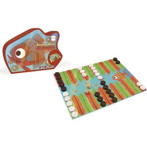 Scratch Spel: PIRANHA RACE / JUNIOR BACKGAMMON 38x28cm, met 2x15 houten pionnen en 2 houten dobbelstenen, in vormendoos 29.5x21.5x6.5cm, 7+