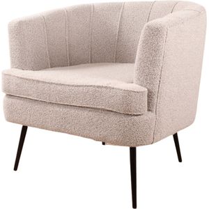 DS4U® Norah Fauteuil - Bouclé Beige - Stijlvol, Luxueus en Trendy - Stijlvolle Zwarte Pootjes - Dik Zitkussen en Zachte Armleuningen - Geschikt voor Woonkamer, Slaapkamer en Hal