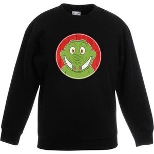 Kinder sweater zwart met vrolijke krokodil print - krokodillen trui - kinderkleding / kleding 110/116