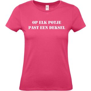 Dames T-shirt Op elk potje past een deksel | Regenboog vlag | Gay pride kleding | Pride shirt | Roze | maat XS