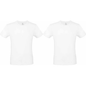 Set van 3x stuks wit basic t-shirt met ronde hals voor heren - katoen - 145 grams - witte shirts / kleding, maat: XL (54)