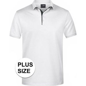 Grote maten polo shirt Golf Pro premium wit/rood voor heren - Witte plus size herenkleding - Werk/zakelijke polo t-shirt 3XL