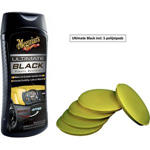 Meguiar's Ultimate Black Plastic Restorer 355 ml. + 5 x wax spons foam poetspad