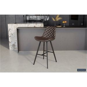 Barstoel 'Alicante' PU Donkerbruin, Poten metaal en bekleding PU vintage
