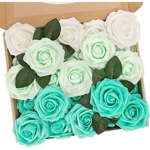 Kunstbloemen, rozen, 25 stuks, decoratieve bloemen, neprozen met stelen, doe-het-zelf bruidsmeisjes, bruidsboeketten, Valentijnsdag, Moederdag, bruiloftsfeest, babyshower, woondecoratie, gemengd groen