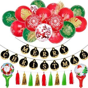 Kerstballon / 12 inch hot stamping rode en groene print Kerstballon / zwart goud papieren kaart Kerstvlag / ballon decoratieketting