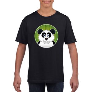 Kinder t-shirt zwart met vrolijke panda print - panda beren shirt - kinderkleding / kleding 134/140