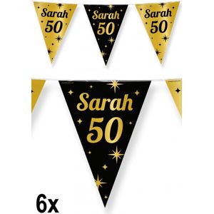 6x Luxe Vlaggenlijn Sarah 50 zwart/goud 10 meter - Classy - Dubbelzijdig bedrukt - Abraham Sarah festival thema feest party