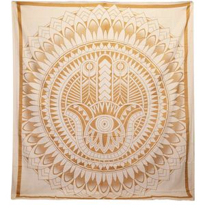 Tweepersoons Katoenen Sprei - Wandkleed - Hamsa - Wit & Goud - 200cmx230cm - Handgemaakt