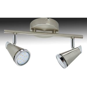 Trango 2-vlam badkamerlamp IP44 1009-22 *WET* badkamer plafondlamp in nikkel mat & chroom, ganglamp, toiletlamp, plafondlamp, plafondspot inclusief 2x 5 W GU10 LED lamp spots draaibaar