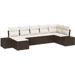 vidaXL - 7-delig - Tuin - Sofa - Set - met - Kussens - Bruin - Poly - Rattan