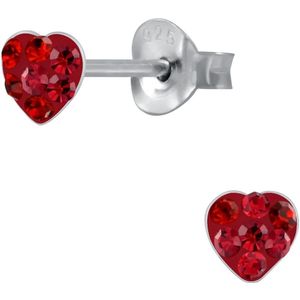 Joy|S - Zilveren petit hartje oorbellen - 4 mm - rood kristal - kinderoorbellen