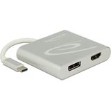 Premium USB-C naar HDMI en DisplayPort splitter met DP Alt Mode (4K 30 Hz) / zilver - 0,10 meter