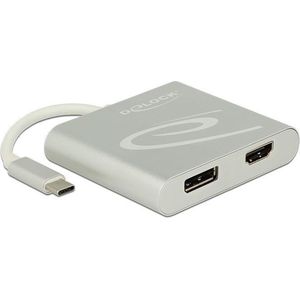 Premium USB-C naar HDMI en DisplayPort splitter met DP Alt Mode (4K 30 Hz) / zilver - 0,10 meter