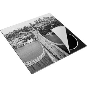 Chefcare Inductie Beschermer Istanbul Bosporus Brug vanaf Boven - Zwart Wit - 78x78 cm - Afdekplaat Inductie - Kookplaat Beschermer - Inductie Mat