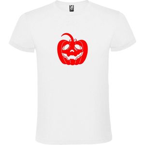 Wit T-Shirt met “ Halloween Pompoen “ afbeelding Rood Size XXL