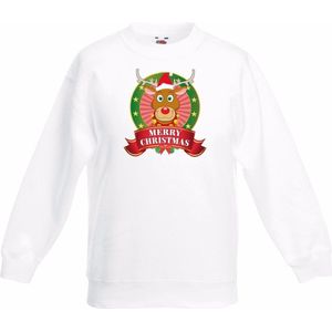 Kerst sweater / Kersttrui voor kinderen met rendier Rudolf print - wit - jongens / meisjes sweater 110/116