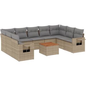 vidaXL Loungeset 10-delig - Poly Rattan - Beige