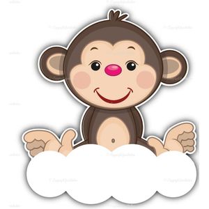geboortebord bruin aapje op wolk 75 cm