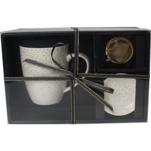 Geschenkdoos / mok 360ml  en thee-ei / Porselein / Kleur: Wit en goud / Collectie ""Rêve étoilé"" - Set - Kerstcadeau -Huwelijkscadeau - Bruiloft Cadeau - Verjaardag Cadeau - Koffiemok RE-TASTHE