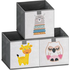 Navaris 3x opbergmand voor kinderen - Opbergbox set - 28 x 28 x 28 cm - Opvouwbare speelgoed organizer voor vakkenkast - Opbergmanden met dierenmotief