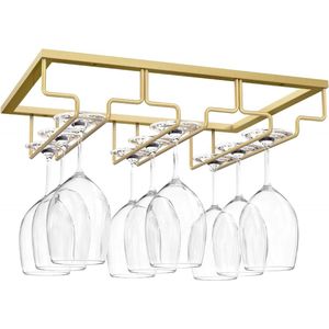 Wine Glass Hanger Rack Under Cabinet Stemware Holder Storage Hanger for Bar Kitchen Cabinet (3 Rows) - Gold - Nuovoware Wine Rack