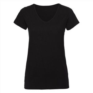 Basic V-hals t-shirt vintage washed zwart voor dames - Dameskleding t-shirt zwart XS (34/46)