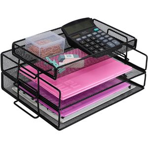 Metalen brievenbakje, stapelbaar, tijdschriftenhouder met 2 metalen vlechtwerk, bureau-opbergmap voor kantoor, school, thuis (2 brievenbakjes)