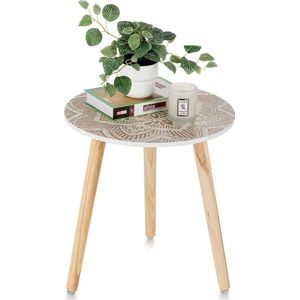 Ronde Houten Bijzettafel Wit Kleine Balkon Bijzettafels voor de Woonkamer met 3 Houten Poten Wit Kleine Boho Buitenkant Tafels voor de Tuin, 45 x 45 cm