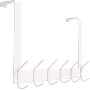 Wit roestvrij stalen deurkast met 12 haken - handdoek rail - opknoping kapstok - badkamer hal slaapkamer - zonder boren - 45 cm.