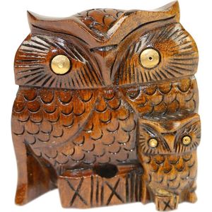 Beeld hout - Uil - Hout - Bruin - 9x8x3 cm - Fairtrade - Sarana