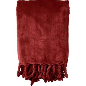 Dutch Decor - FLORIJN - Plaid 150x200 cm - grote fleece plaid met flosjes - Merlot - bordeaux rood