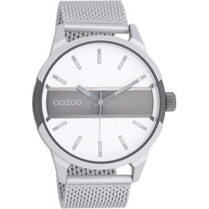 OOZOO Timepieces - Zilverkleurig/titanium horloge met zilverkleurige metalen mesh armband - C11105