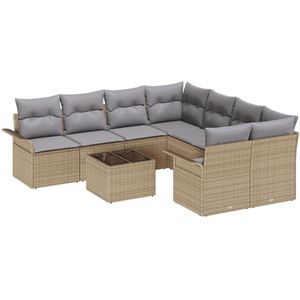 vidaXL - 9-delige - Tuin - Sofa - Set - met - Kussens - Beige - Poly - Rattan, - - 2-zits - Tuin - Sofa - met - Opslag - & - Kussens - Beige - Poly - Rattan