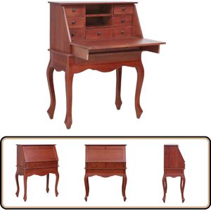 vidaXL Secretaire - Massief Mahoniehout - Bruin Vintage Secretaire - Bureaus Vintage - Houten Bureau - Secretariaat - Kantoor Meubilair