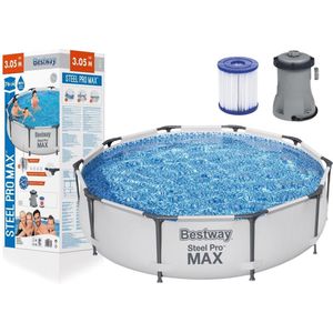 Bestway Steel Pro Max - Opzetzwembad - met filterpomp - 305x76cm - wit grijs