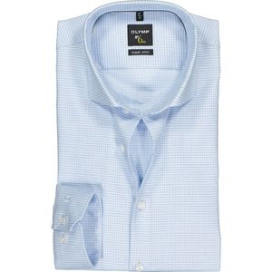 OLYMP No. Six super slim fit overhemd - mouwlengte 7 - lichtblauw geruit - Strijkvriendelijk - Boordmaat: 42