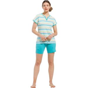 Pastunette dames shortama - Summer stripe  - 44  - Turquoise