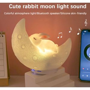 Bluetooth Muziek Konijn Maan Speaker APP bestuurbaar Led Verlichting Rgb Sfeer Lamp Siliconen Nacht Lamp Slaapkamer Decoratie Slaapkamer Lamp