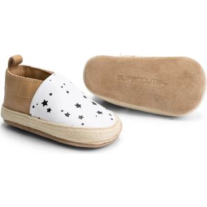 Supercute Espadrilles leer bruin wit met zwarte sterretjes 0 - 6 maanden maat 16/18