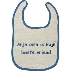 La Petite Couronne Slabber Slabbetje Slab Geborduurd ""Mijn oom is mijn beste vriend"" Unisex Katoen Wit/blauw Maat 24 x 36 Cm