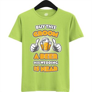 Buy This Groom A Beer | Vrijgezellenfeest Cadeau Man - Groom To Be Bachelor Party - Grappig Bruiloft En Bruidegom Bier shirt - T-Shirt - Unisex - Appel Groen - Maat 4XL
