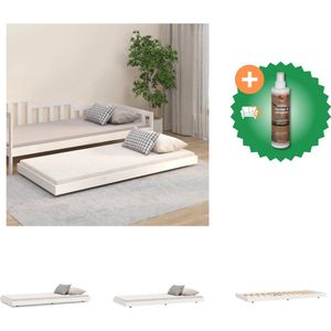 vidaXL Bedframe Grenenhout - Wit - 193.5 x 79 x 13 cm - Geschikt voor 75 x 190 cm matras - Wieltjes - Bed - Inclusief Houtreiniger en verfrisser