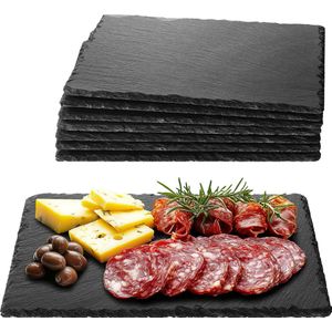 Navaris 8x serveerplateau van natuurlijk leisteen - 30 x 20 cm - Borrelplank met beschermende anti-kraslaag - Als kaasplank vleesplank of tapasplank