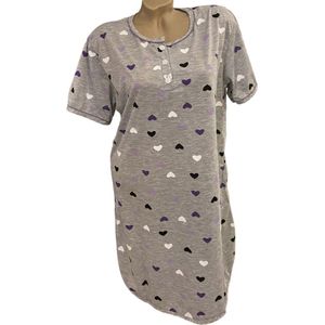 Dames nachthemd korte mouw 6507 met hartenprint XL grijs/paars