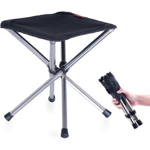 Klapkruk voor camping - draagbaar - licht - tot 110 kg draagvermogen - kruk voor vissen - wandelen - tuin - BBQ - met draagtas - zwart Telescopic Stool