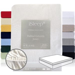 iSleep Dubbel Gebreide Jersey Topper Hoeslaken - Rondom Elastiek - Tweepersoons - 160x200/210/220 cm - Wit