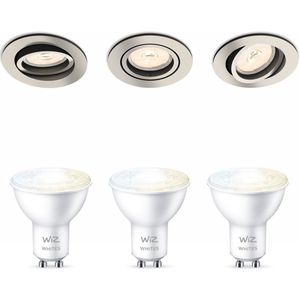 WiZ Donegal Set van 3 Inbouwspots (Mat Chroom) - Rond - GU10 - Warm tot Koelwit Licht - Te bedienen via WiFi