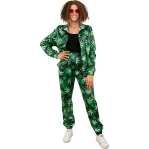 PartyXplosion - Hippie Kostuum - Retro Trainingspak Bobby Wiet Dames - Vrouw - Groen - XL - Carnavalskleding - Verkleedkleding